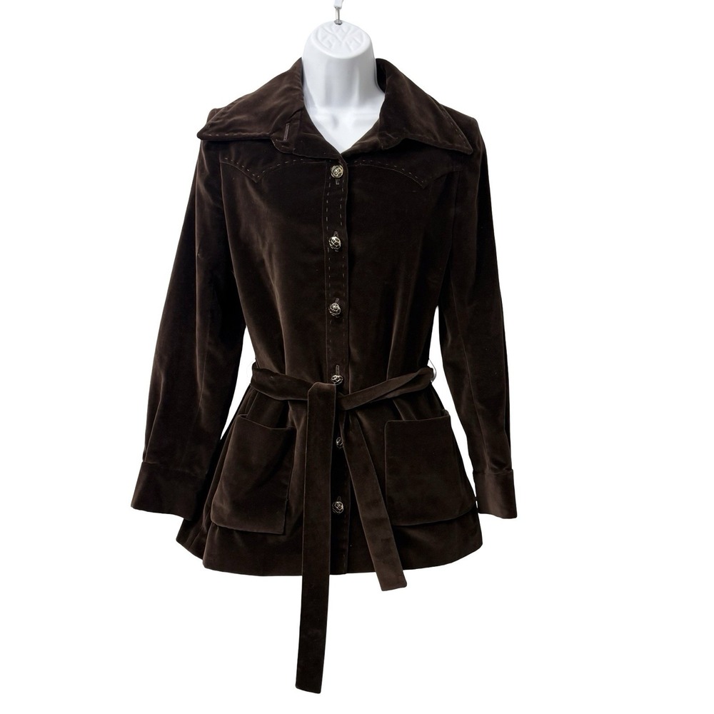 VTG 70's Martha By Martha Phillips Brown Velvet Waist Tie Western Jacket  Medium